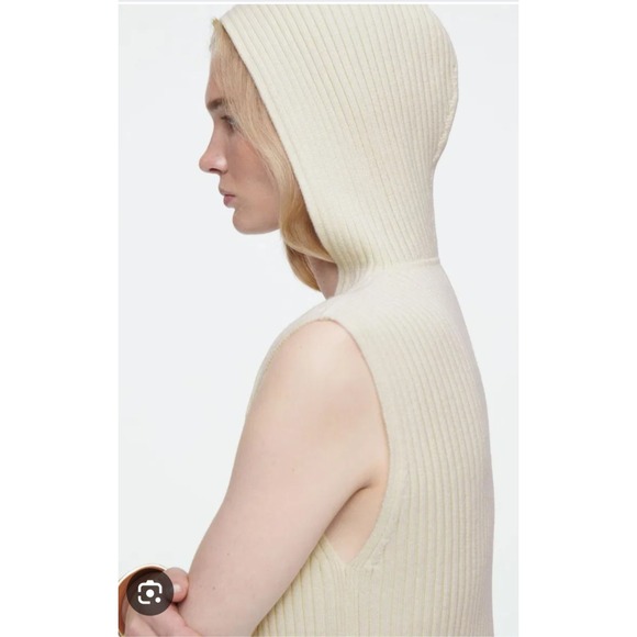 COS Hooded Scandi Minimalist Ribbed Sweater Sleeveless Ivory Women's size S - Picture 8 of 8